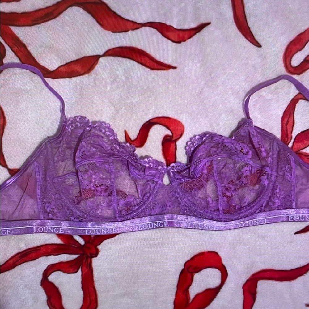 Vibrant Purple Lace Bra with Scalloped Edges and Red Accents
